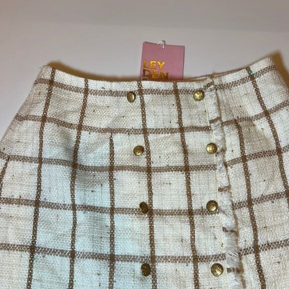 Leyden Monroe Plaid Printed MiniSkirt Size Small Ivory Tan Checked Academia NWT - Picture 8 of 14